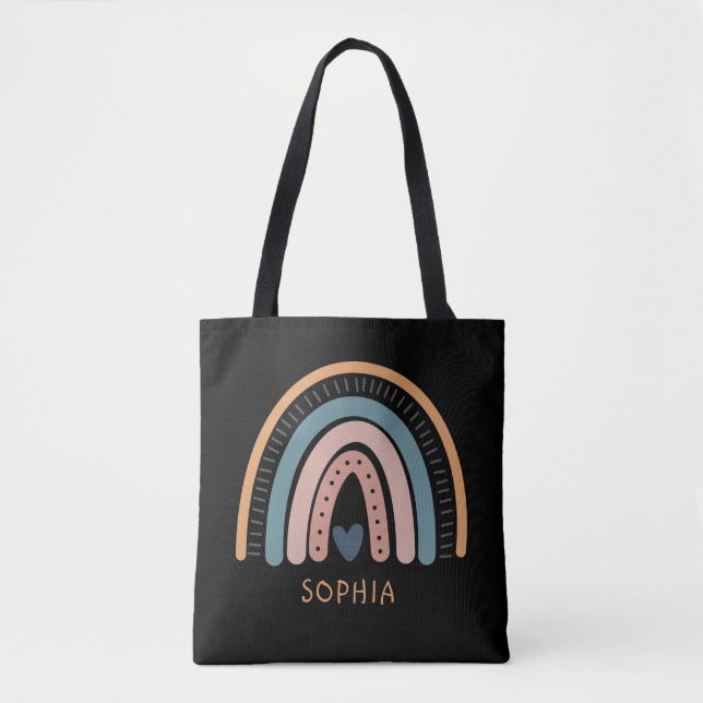 Cute Boho Rainbow Pink Pastel Tote Bag (Front)