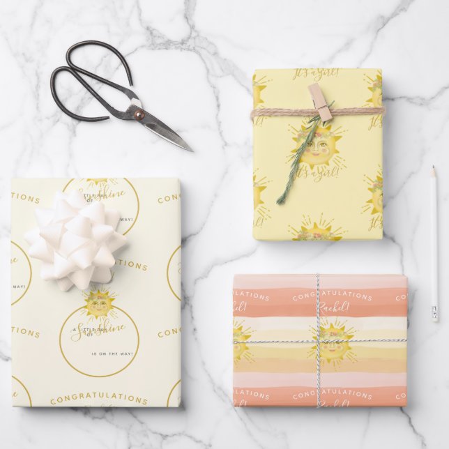 Cute Boho Rainbow Ray of Sunshine Baby Shower Wrapping Paper Sheet (Front)