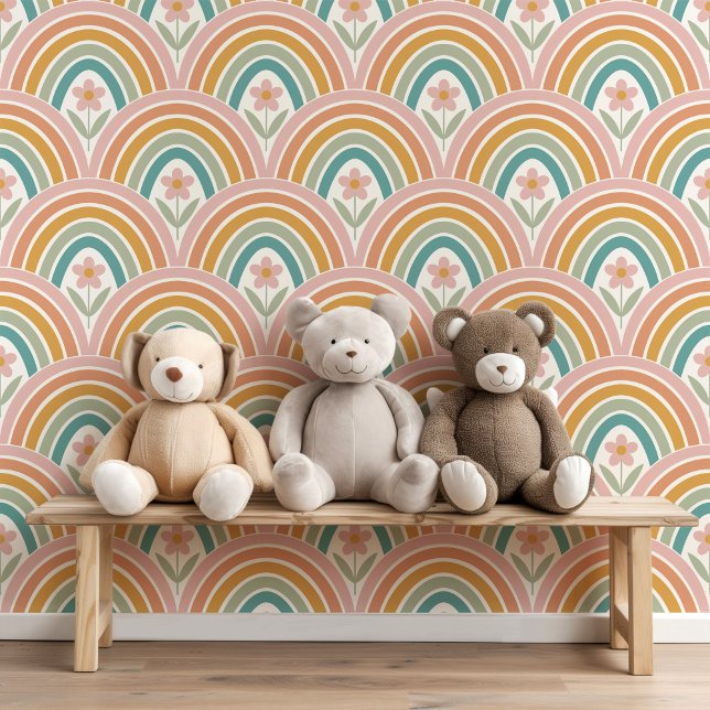 Cute Boho Rainbow Scallop Pattern Floral Wallpaper (Creator Uploaded)