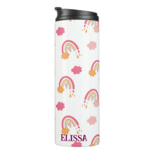 Cute Boho Rainbow Seamless Pattern Custom Name Thermal Tumbler