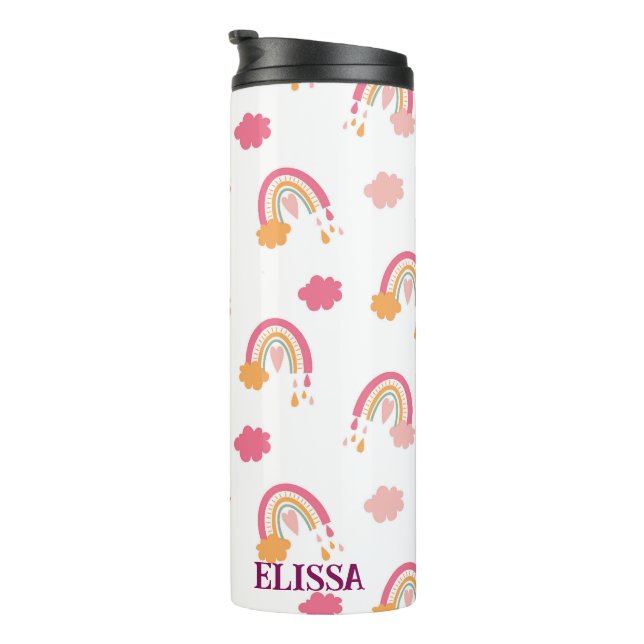 Cute Boho Rainbow Seamless Pattern Custom Name Thermal Tumbler (Rotated Right)