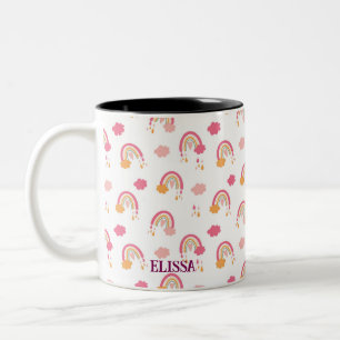Cute Boho Rainbow Seamless Pattern Custom Name Two-Tone Coffee Mug