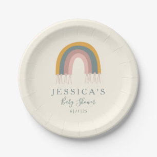 Cute Boho Rainbow Simple Baby Shower Custom  Paper Plate