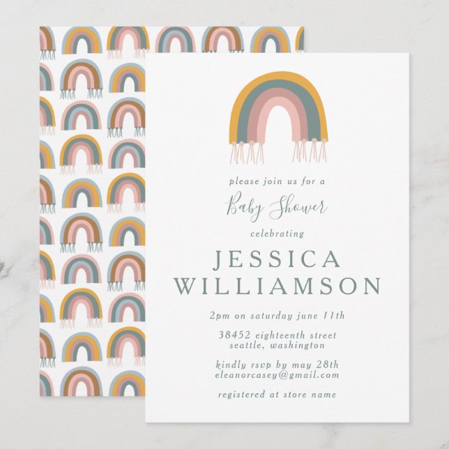 Cute Boho Rainbow Simple Baby Shower Invitation (Front/Back)