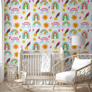 Cute Boho Rainbow Sun Star Pattern for Kids Wallpaper