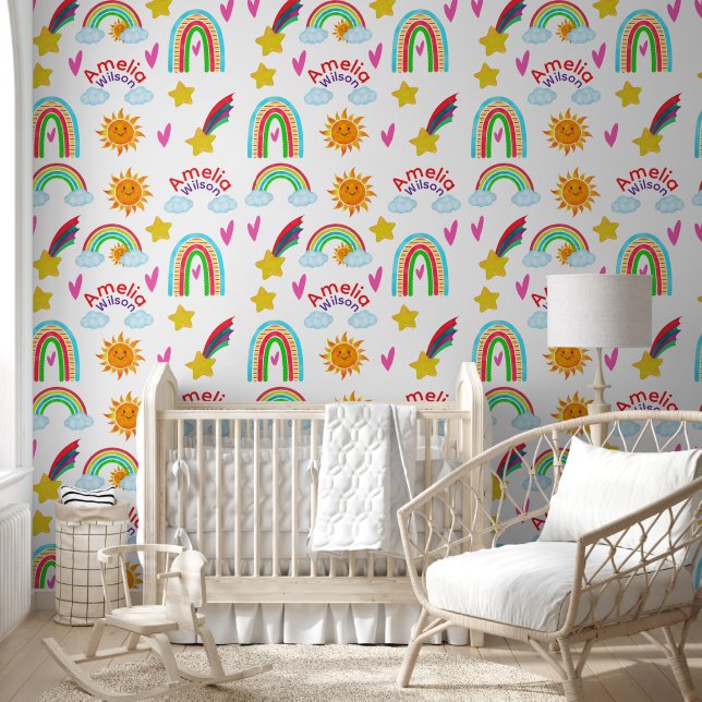 Cute Boho Rainbow Sun Star Pattern for Kids Wallpaper (Kids)