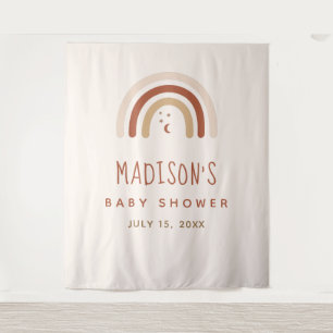 Cute Boho Rainbow Terracotta Baby Shower Moon Star Tapestry