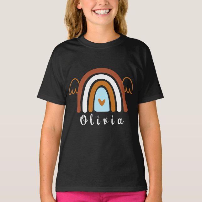 Cute Boho Rainbow with Personalised Name  T-Shirt (Front)