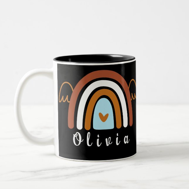 Cute Boho Rainbow with Personalised Name  Two-Tone Coffee Mug (Left)