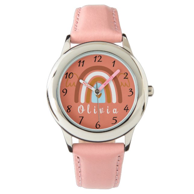 Cute Boho Rainbow with Personalised Name  Watch (Front)