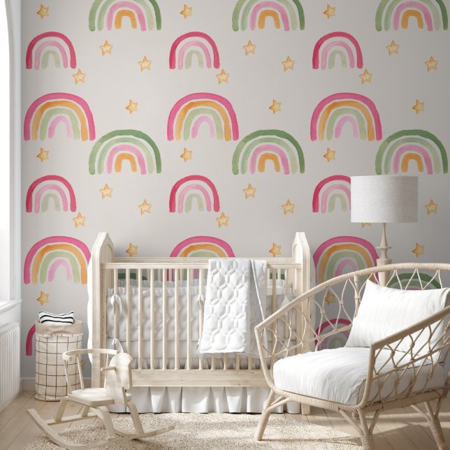 Cute Boho Rainbows and Stars Wallpaper (Kids)