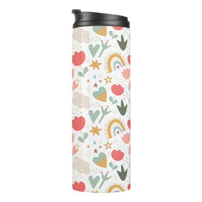 Cute Boho Rainbows, Hearts, and Flowers Thermal Tumbler (Rotated Right)