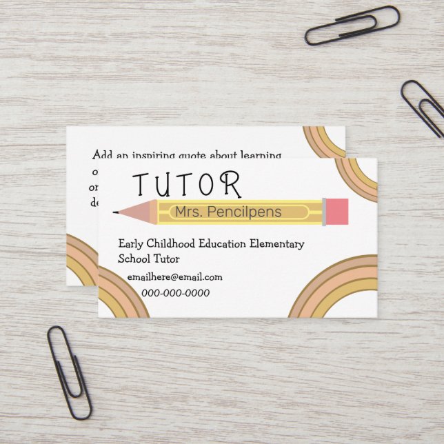 Cute Boho Rainbows Tutor Teacher Business Card (Front/Back In Situ)