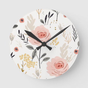 Cute Boho Roses Pattern Round Clock