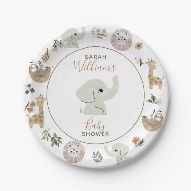 Cute Boho Safari Anamials Baby Shower Paper Plate (Front)