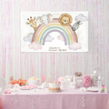 Cute Boho Safari Animals 1st Birthday Banner