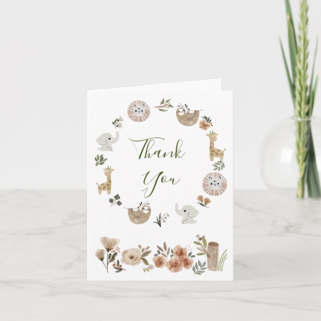 Cute Boho Safari Animals Watercolor Thank You (Front)