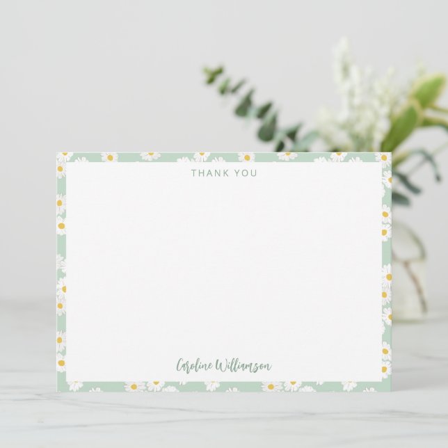 Cute Boho Sage Daisies Floral Custom Baby Shower Thank You Card (Standing Front)