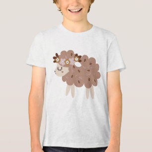 Cute Boho Sheep with Floral Crown Pastel Nursery  Tri-Blend Shirt
