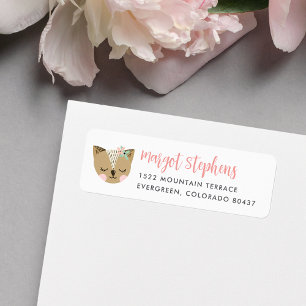Cute Boho Sleepy Woodland Cat Return Address