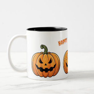 Cute Boho Spooky Pumpkins Black Happy Halloween Two-Tone Coffee Mug