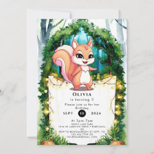Cute Boho Squirrel Birthday Invitation