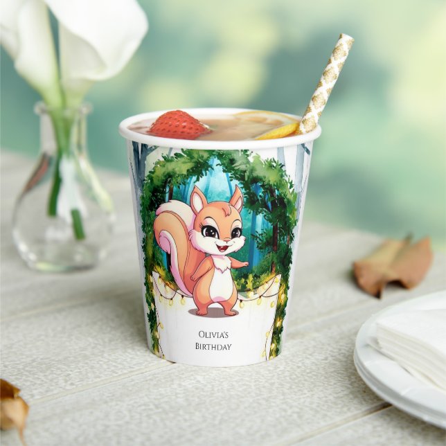  Cute Boho Squirrel Birthday Paper Cups (Insitu)