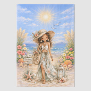 Cute Boho Style Girly Beach Scene Decoupage Tissue Paper