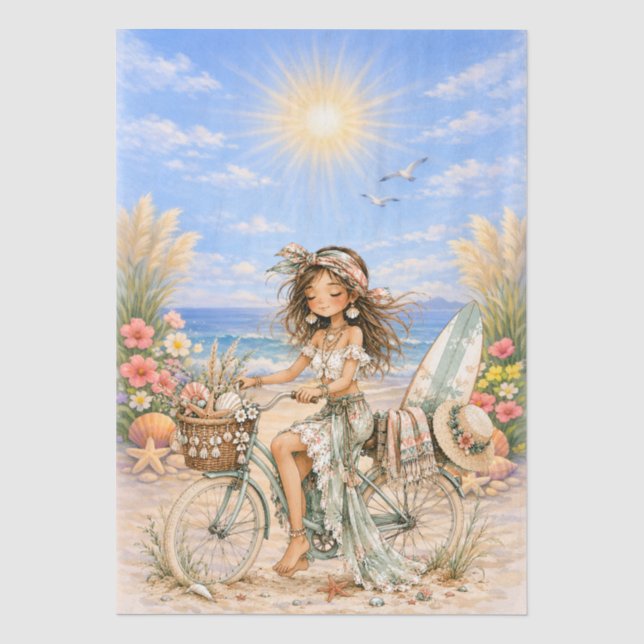 Cute Boho Style Girly Beach Scene Decoupage  Tissue Paper (Front)