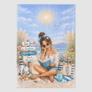 Cute Boho Style Girly Beach Scene Decoupage Tissue Paper