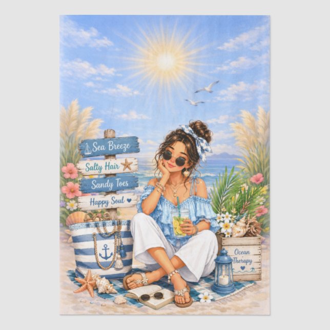 Cute Boho Style Girly Beach Scene Decoupage  Tissue Paper (Front)
