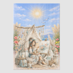 Cute Boho Style Girly Beach Scene Decoupage Tissue Paper