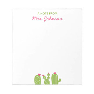 Cute Boho Succulents Pink Flowers Teacher Gift Notepad
