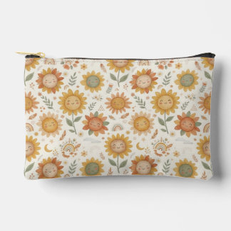 Cute Boho Sunflower Sun & Rainbow Seamless Pattern Accessory Pouch