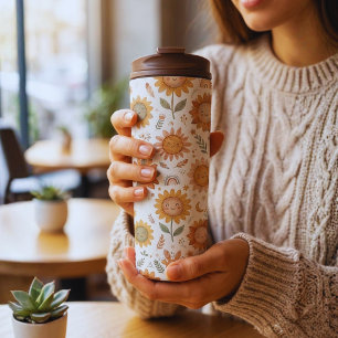 Cute Boho Sunflower Sun & Rainbow Seamless Pattern Thermal Tumbler