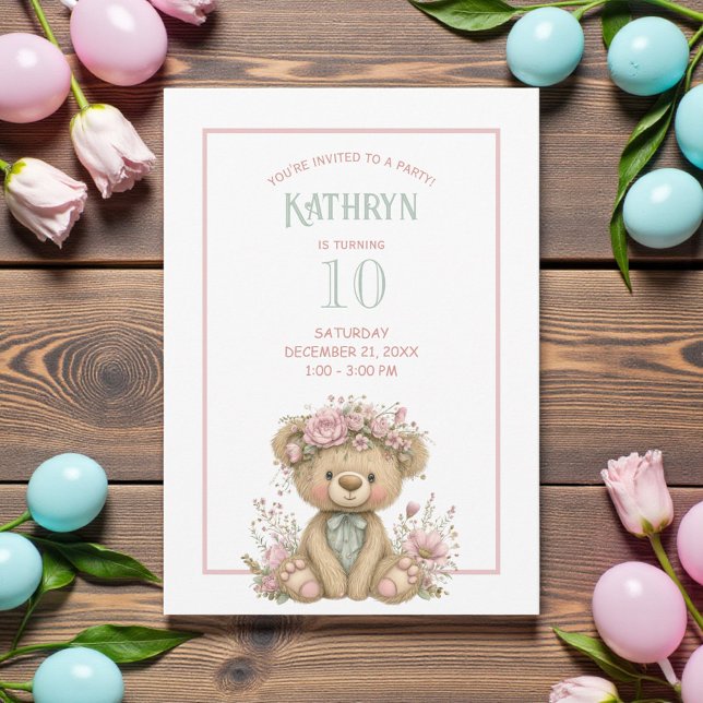 Cute Boho Teddy Bear Birthday Party Invitation (Creator Uploaded)