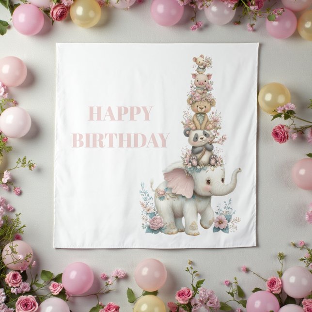 Cute Boho Teddy Bear Birthday Party Tapestry (Creator Uploaded)