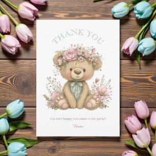 Cute Boho Teddy Bear Birthday Party Thank You Card