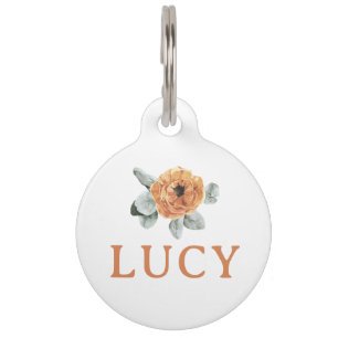 Cute Boho Terracotta Floral Greenery Custom Name Pet Tag