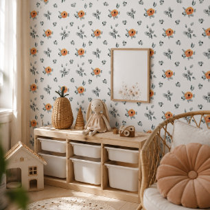Cute Boho Terracotta Floral & Greenery Nursery Wallpaper