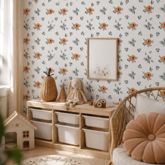 Cute Boho Terracotta Floral & Greenery Nursery  Wallpaper