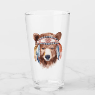 Cute boho watercolor hippie bear design glass