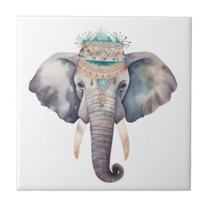 Cute boho watercolor hippie elephant design tile