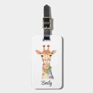 Cute boho watercolor hippie giraffe design luggage tag