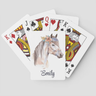 Cute boho watercolor hippie horse design playing cards