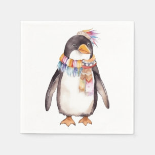 Cute boho watercolor hippie penguin design napkin