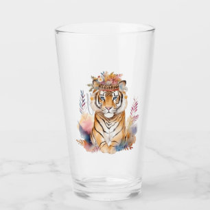 Cute boho watercolor hippie tiger design glass