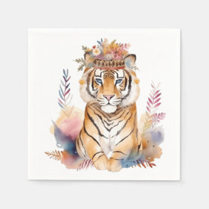 Cute boho watercolor hippie tiger design napkin