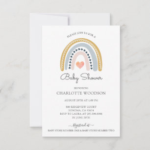 Cute Boho Watercolor Rainbow Baby Shower Invitation