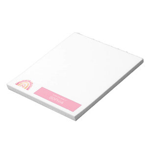 Cute Boho Watercolor Rainbow in Pink personalised Notepad